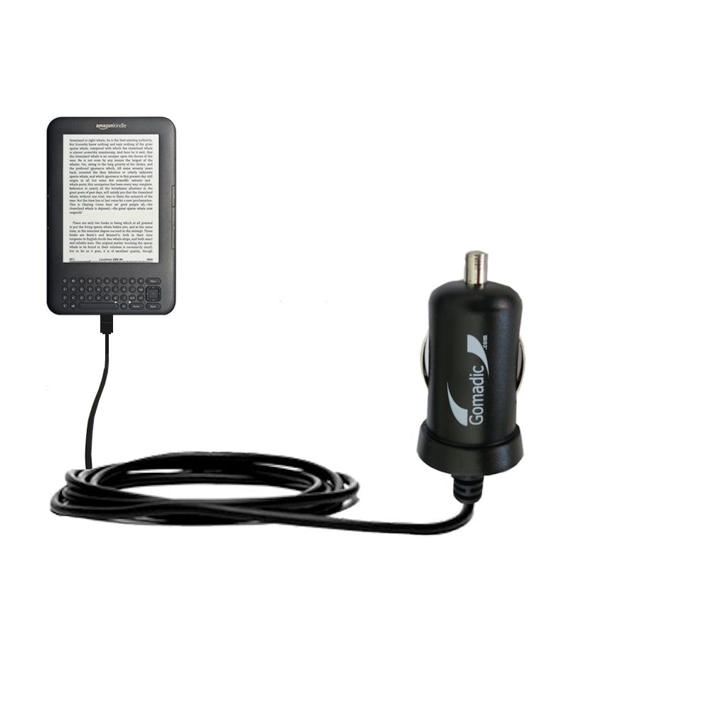Gomadic Intelligent Compact Car / Auto DC Charger suitable for the Amazon Kindle Latest Generation ( Wi-Fi Free 3G  6in. 9.7in. ) - 2A / 10W power at half the size. Uses Gomadic TipExchange Technology