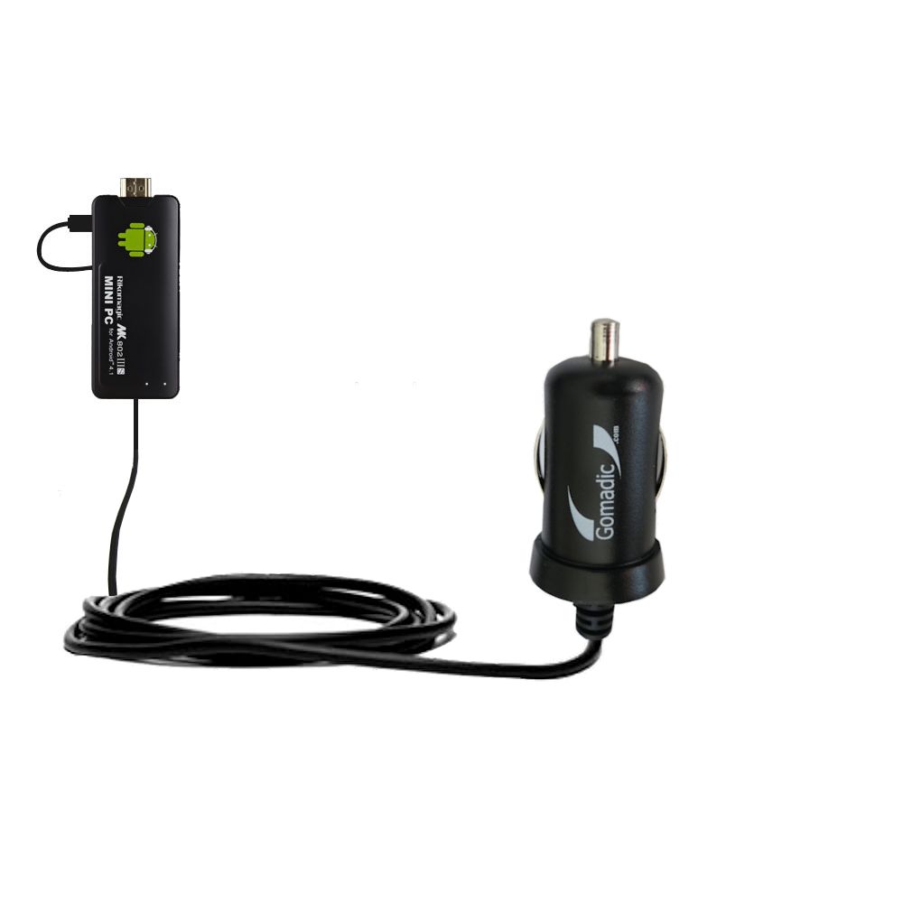 Gomadic Intelligent Compact Car / Auto DC Charger suitable for the Android Rikomagic MK802 II III IIIs Mini PC - 2A / 10W power at half the size. Uses Gomadic TipExchange Technology