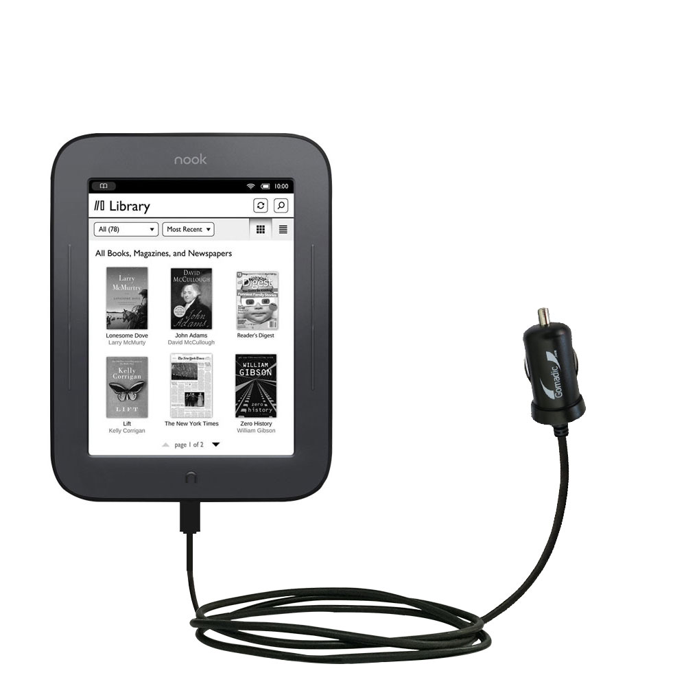Mini Car Charger compatible with the Barnes and Noble NOOK GlowLight BNRV500