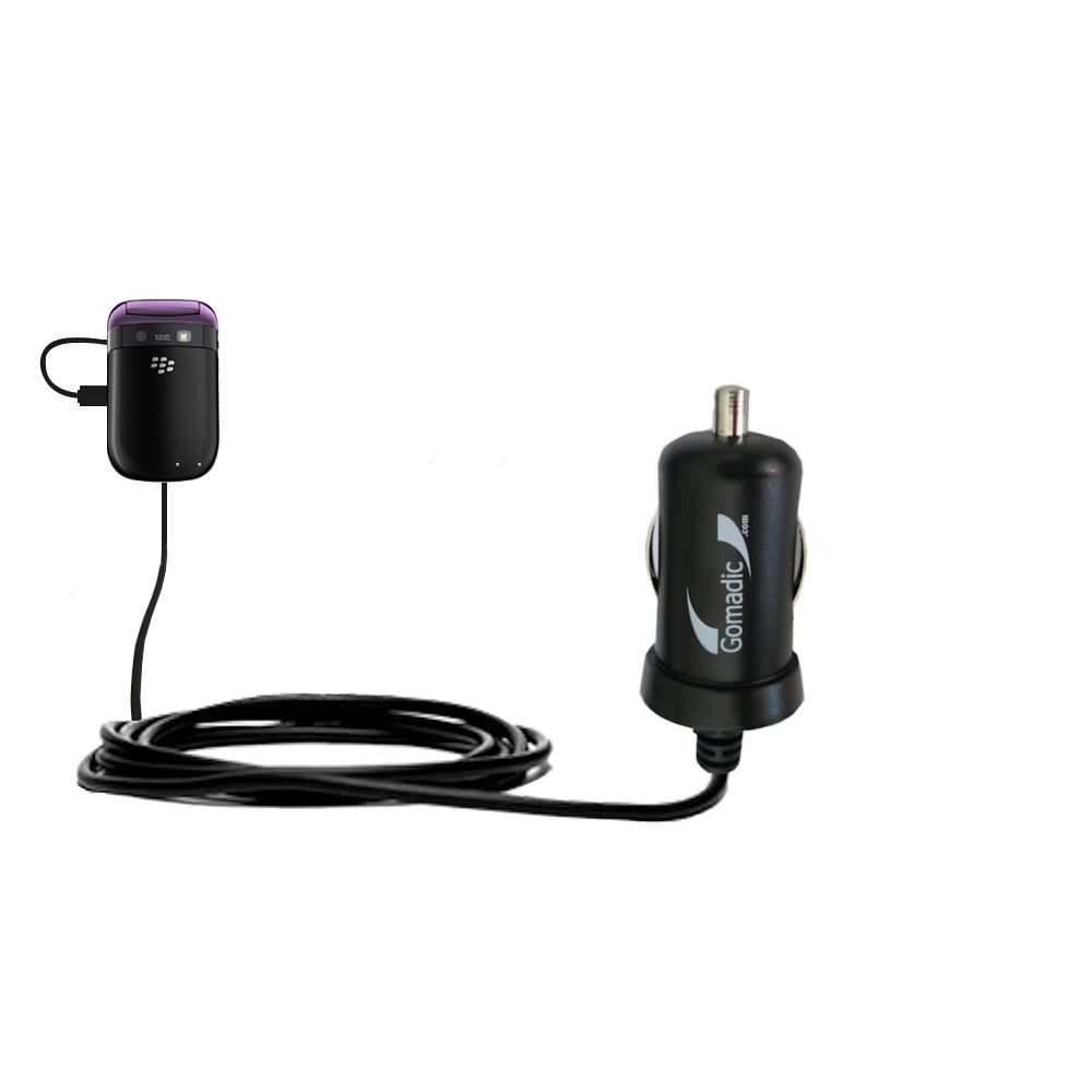 Gomadic Intelligent Compact Car / Auto DC Charger suitable for the Blackberry Style 9670 - 2A / 10W power at half the size. Uses Gomadic TipExchange Technology