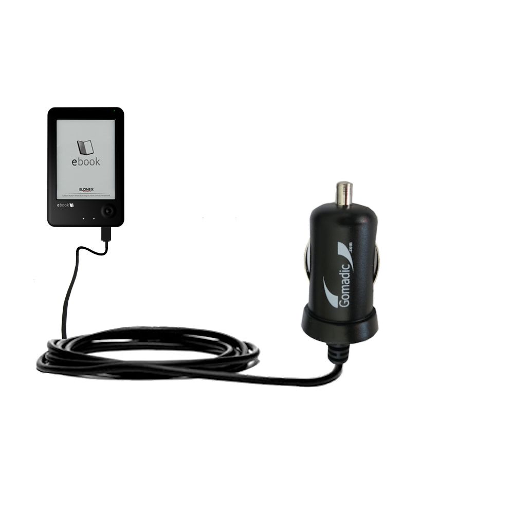 Mini Car Charger compatible with the Elonex 621EB eInk eBook Reader