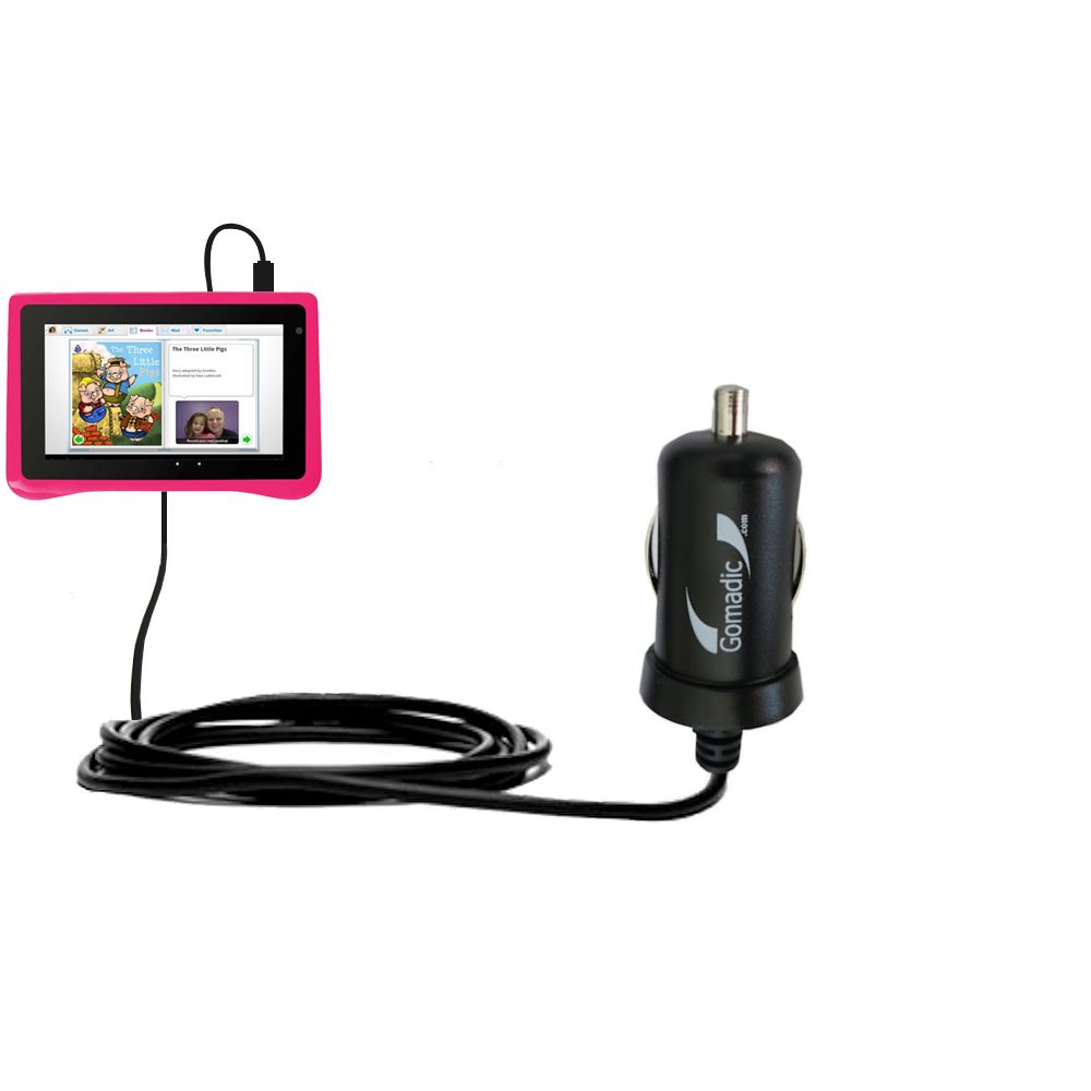 Gomadic Intelligent Compact Car / Auto DC Charger suitable for the Ematic FunTab (FTABC) - 2A / 10W power at half the size. Uses Gomadic TipExchange Technology