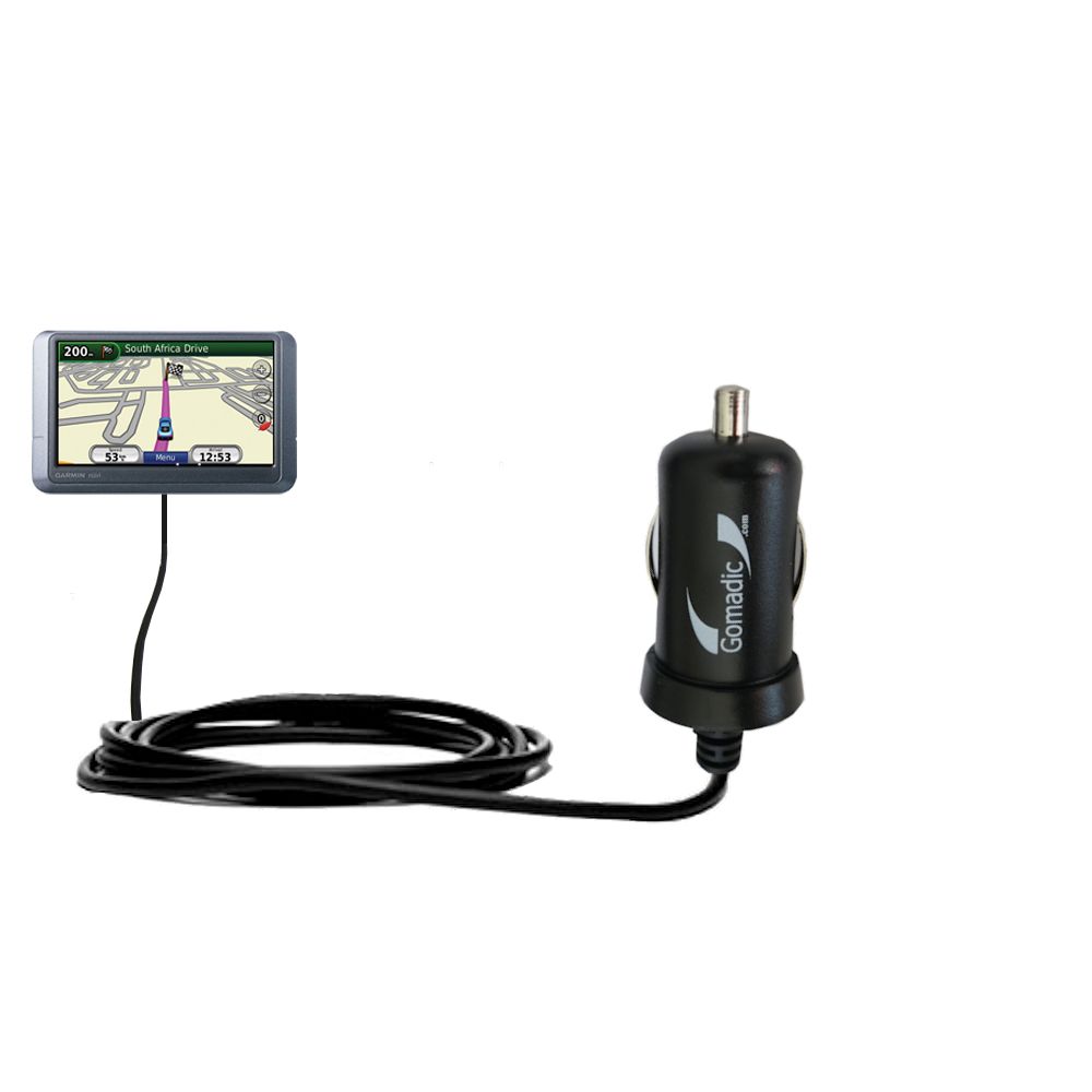 Gomadic Intelligent Compact Car / Auto DC Charger suitable for the Garmin Nuvi 215W 215T - 2A / 10W power at half the size. Uses Gomadic TipExchange Technology