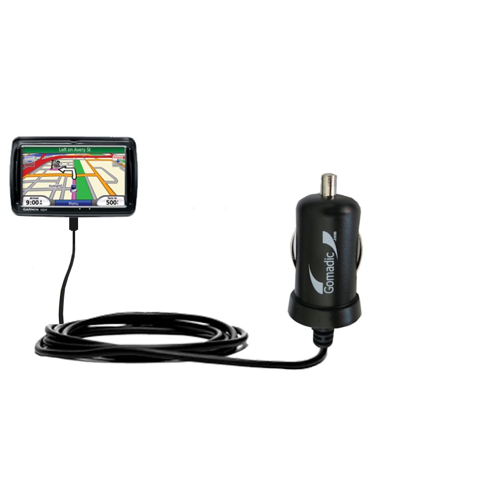 Gomadic Intelligent Compact Car / Auto DC Charger suitable for the Garmin Nuvi 850 - 2A / 10W power at half the size. Uses Gomadic TipExchange Technology