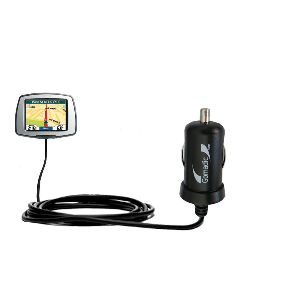 Gomadic Intelligent Compact Car / Auto DC Charger suitable for the Garmin StreetPilot C340 - 2A / 10W power at half the size. Uses Gomadic TipExchange Technology