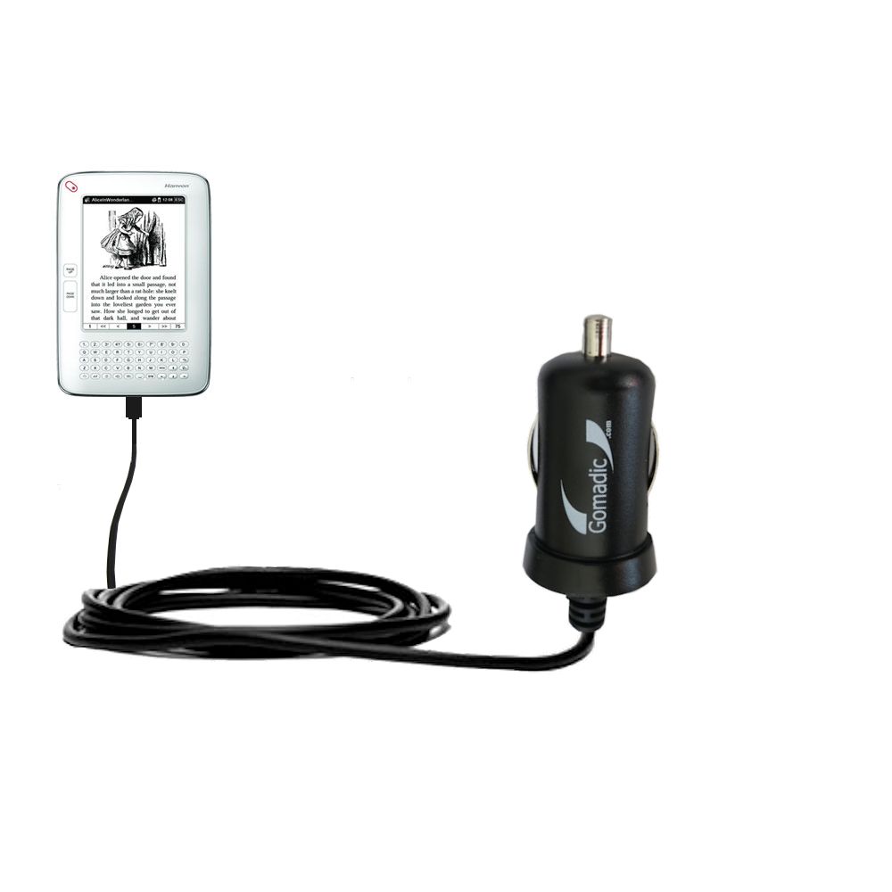 Gomadic Intelligent Compact Car / Auto DC Charger suitable for the Hanvon WISEreader N520 - 2A / 10W power at half the size. Uses Gomadic TipExchange Technology