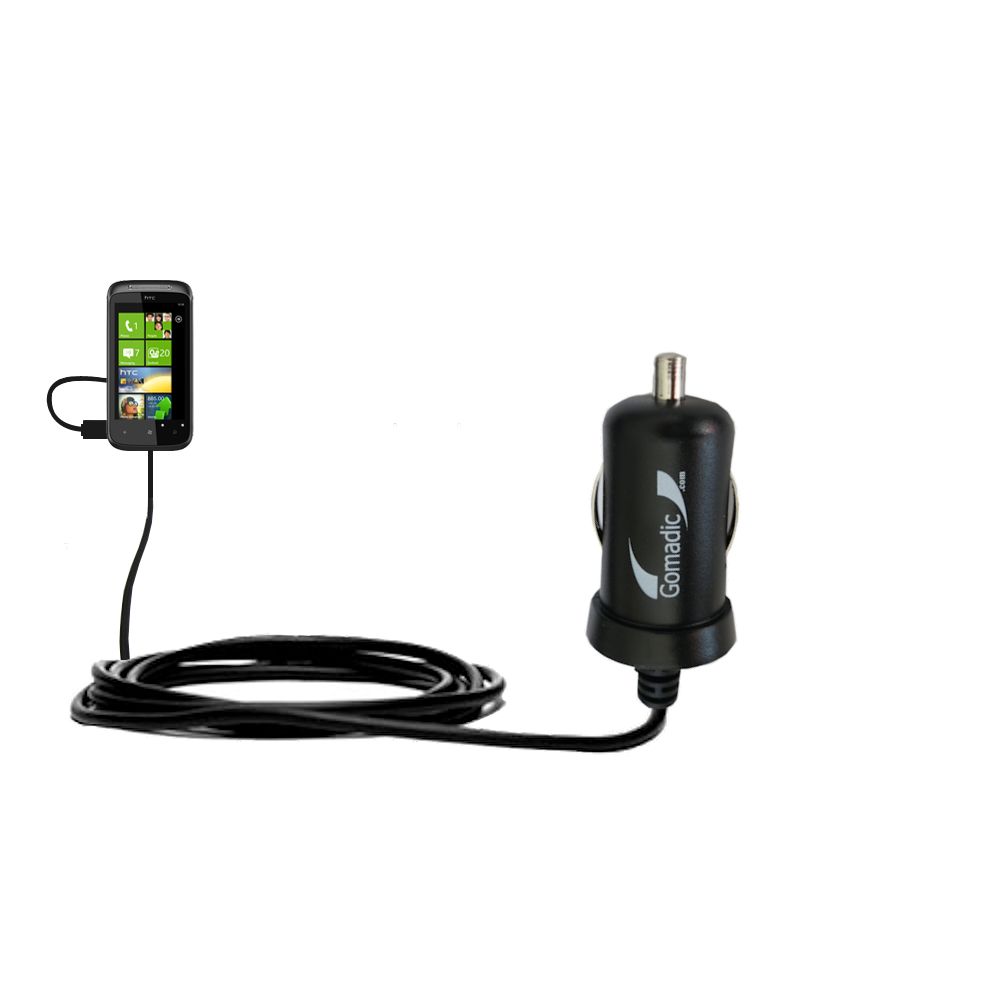 Gomadic Intelligent Compact Car / Auto DC Charger suitable for the HTC 7 Pro - 2A / 10W power at half the size. Uses Gomadic TipExchange Technology