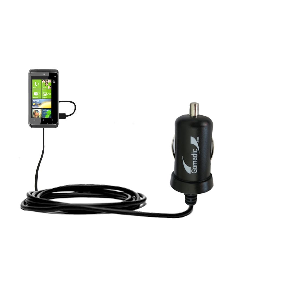 Gomadic Intelligent Compact Car / Auto DC Charger suitable for the HTC Mazaa - 2A / 10W power at half the size. Uses Gomadic TipExchange Technology