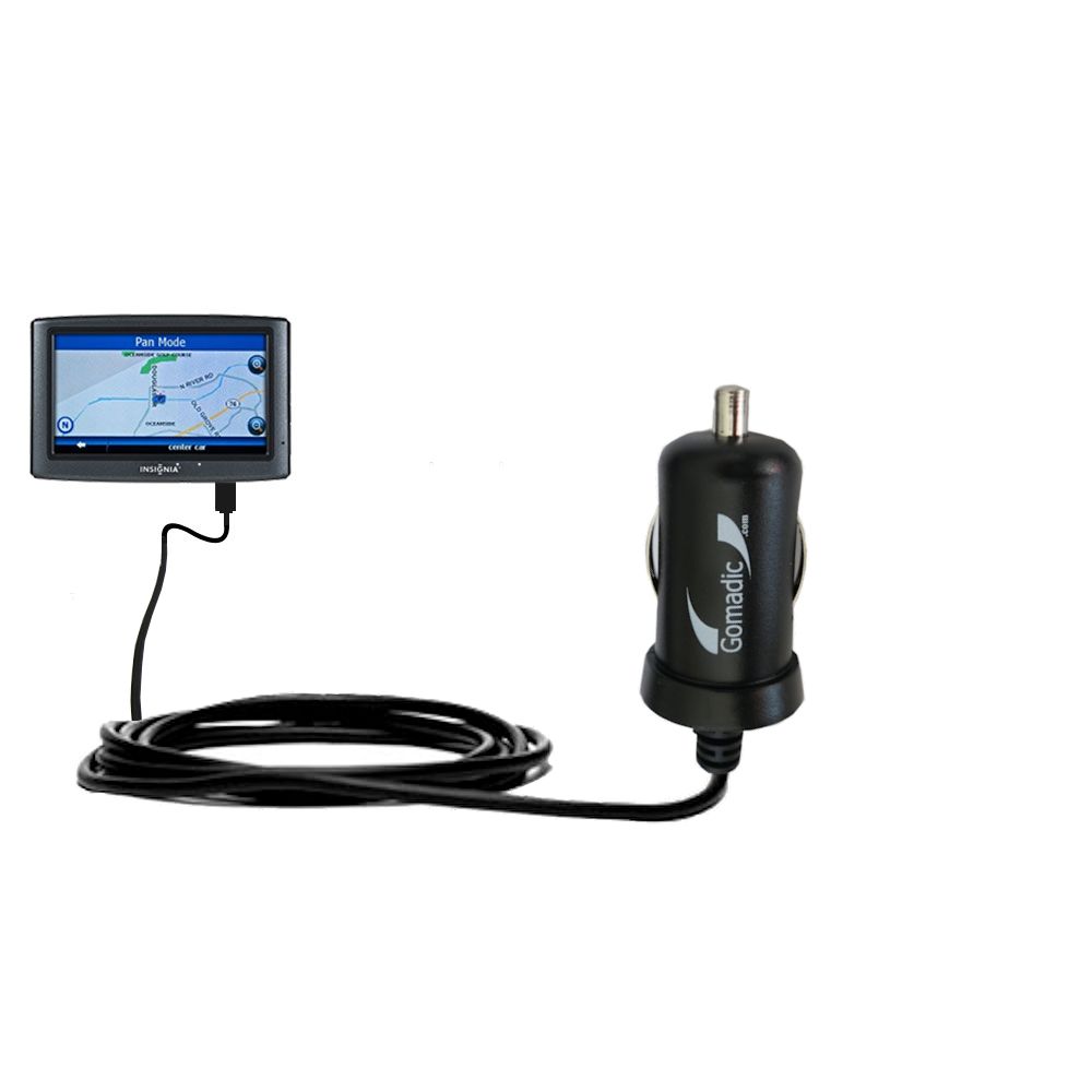 Gomadic Intelligent Compact Car / Auto DC Charger suitable for the Insignia NS-NAV01 GPS - 2A / 10W power at half the size. Uses Gomadic TipExchange Technology
