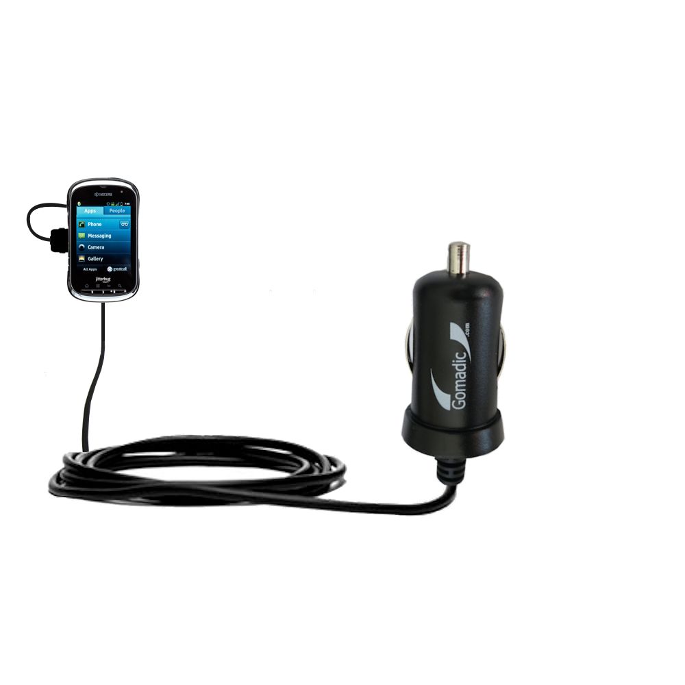 Gomadic Intelligent Compact Car / Auto DC Charger suitable for the Jitterbug Touch - 2A / 10W power at half the size. Uses Gomadic TipExchange Technology