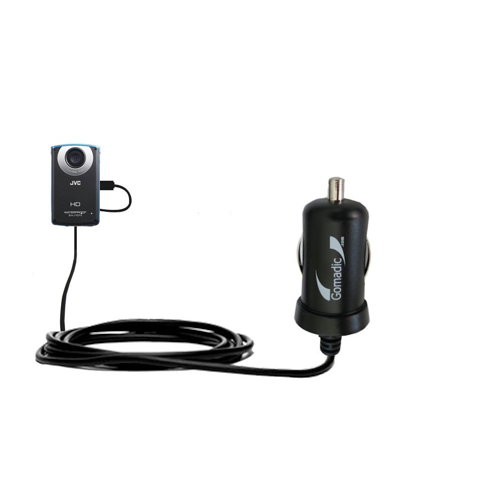 Gomadic Intelligent Compact Car / Auto DC Charger suitable for the JVC GC-WP10 Camcorder - 2A / 10W power at half the size. Uses Gomadic TipExchange Technology