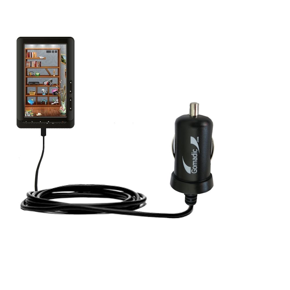 Gomadic Intelligent Compact Car / Auto DC Charger suitable for the Laser eBook Media 7 EB850 - 2A / 10W power at half the size. Uses Gomadic TipExchange Technology