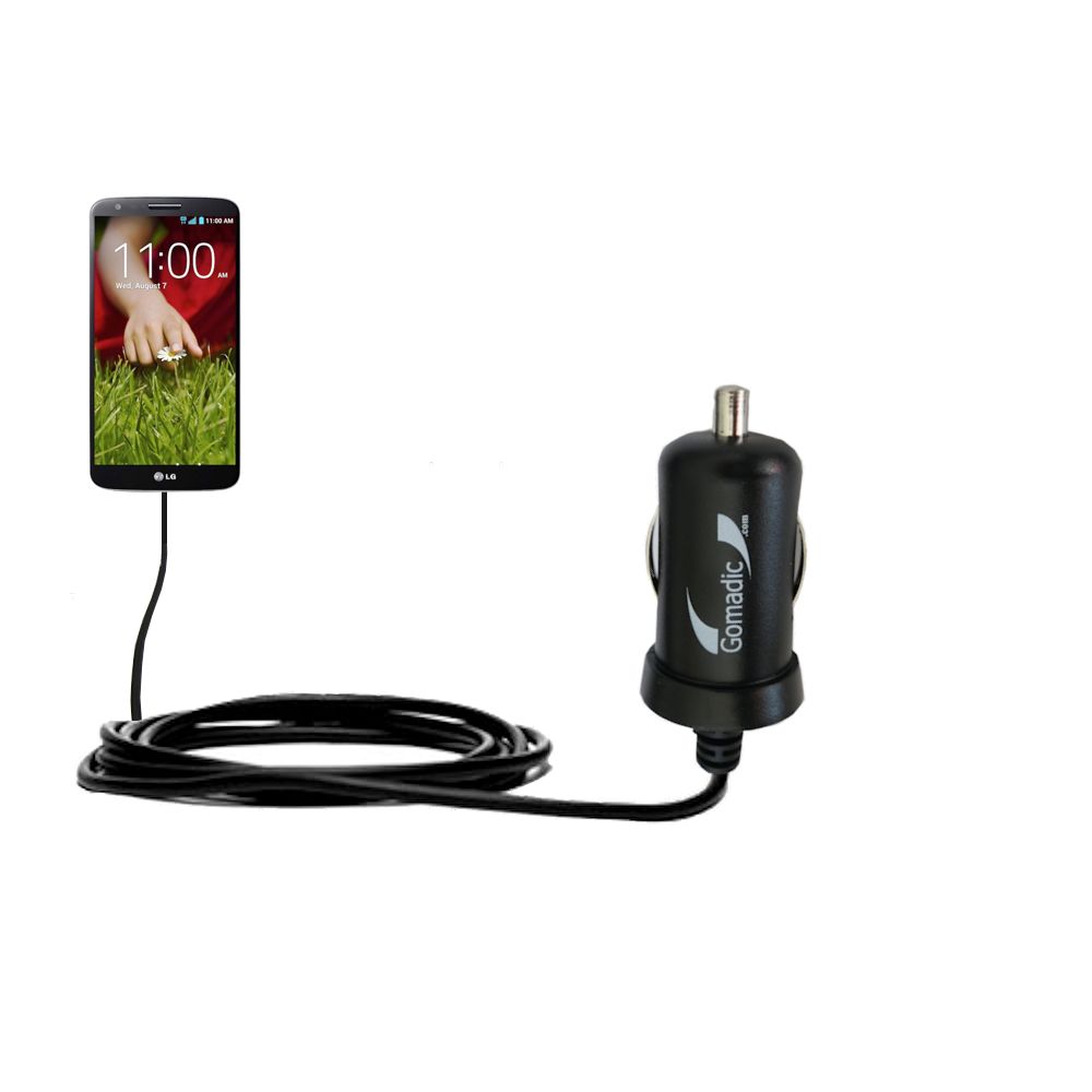 Gomadic Intelligent Compact Car / Auto DC Charger suitable for the LG G Pad - 2A / 10W power at half the size. Uses Gomadic TipExchange Technology