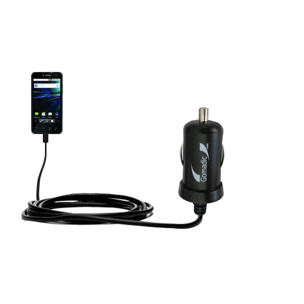 Gomadic Intelligent Compact Car / Auto DC Charger suitable for the LG G2x - 2A / 10W power at half the size. Uses Gomadic TipExchange Technology