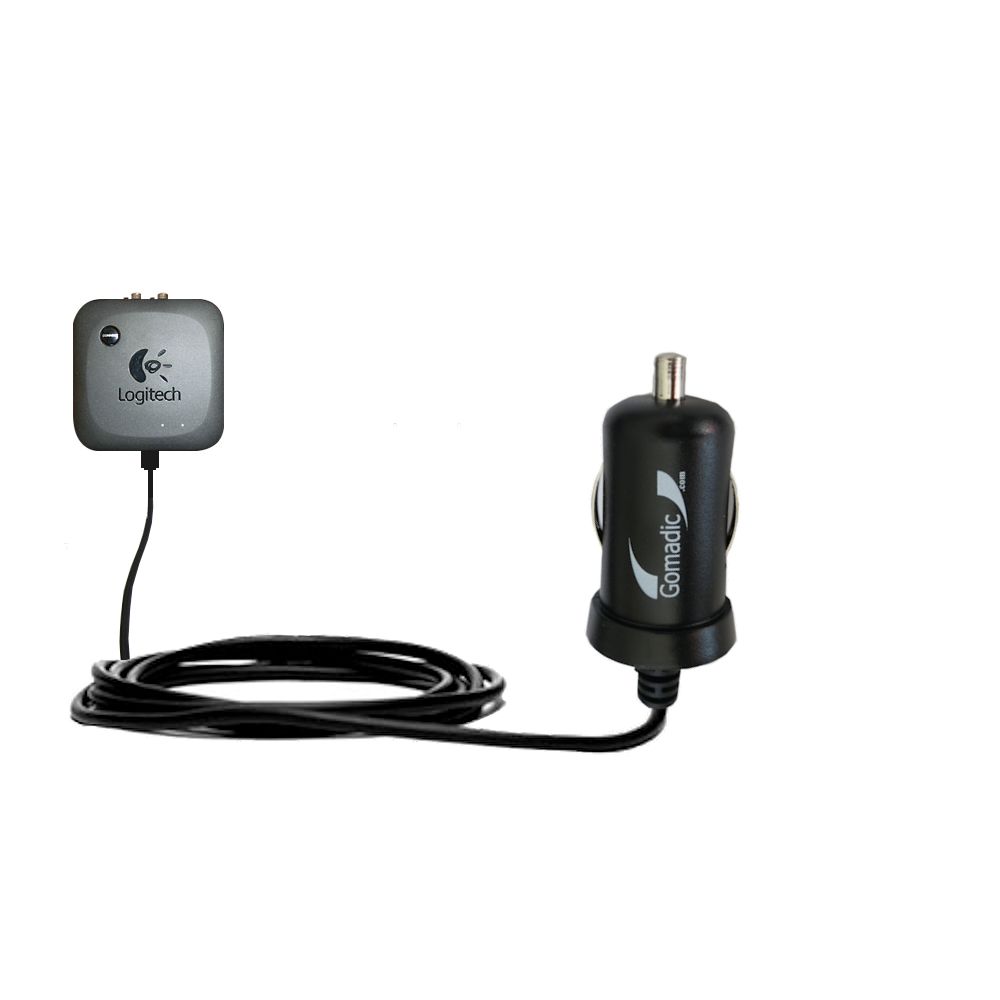 Gomadic Intelligent Compact Car / Auto DC Charger suitable for the Logitech Wireless Speaker Adapter - 2A / 10W power at half the size. Uses Gomadic TipExchange Technology