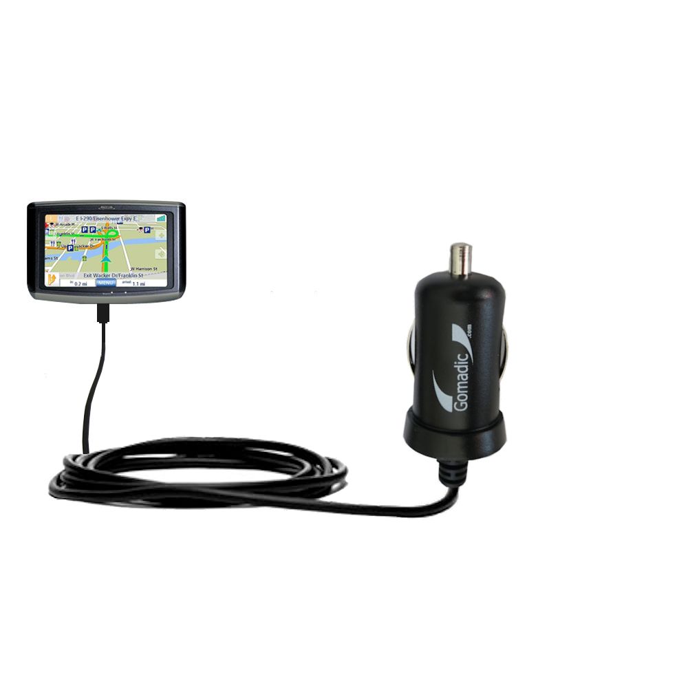 Gomadic Intelligent Compact Car / Auto DC Charger suitable for the Magellan Maestro 4040 - 2A / 10W power at half the size. Uses Gomadic TipExchange Technology