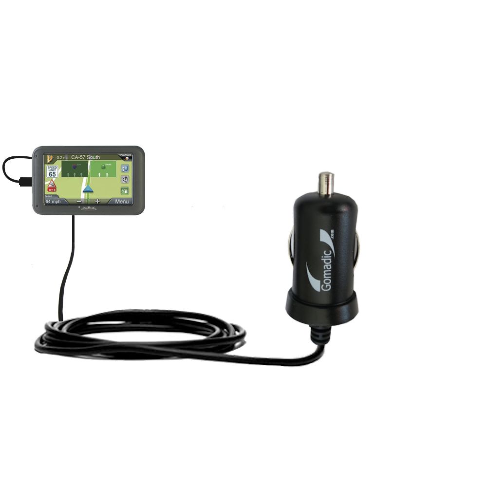Gomadic Intelligent Compact Car / Auto DC Charger suitable for the Magellan Roadmate 5245 / 5235 T - 2A / 10W power at half the size. Uses Gomadic TipExchange Technology