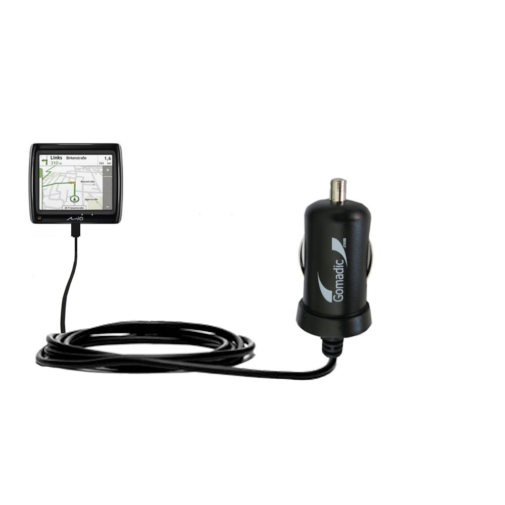 Gomadic Intelligent Compact Car / Auto DC Charger suitable for the Mio Navman Spirit 300 - 2A / 10W power at half the size. Uses Gomadic TipExchange Technology