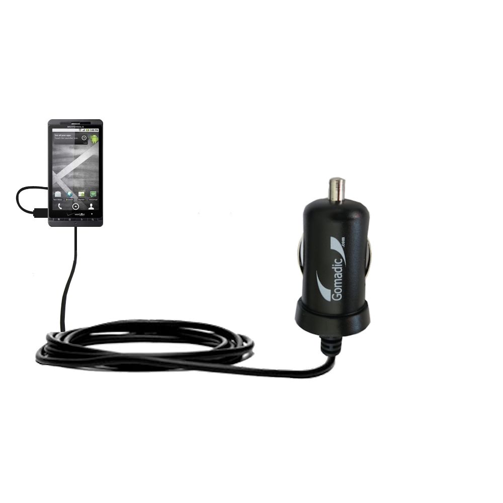 Gomadic Intelligent Compact Car / Auto DC Charger suitable for the Motorola Daytona - 2A / 10W power at half the size. Uses Gomadic TipExchange Technology