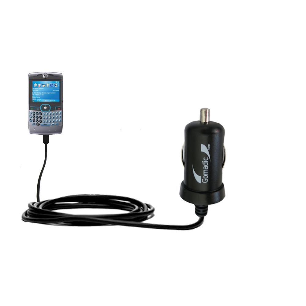 Gomadic Intelligent Compact Car / Auto DC Charger suitable for the Motorola MOTO Q Global - 2A / 10W power at half the size. Uses Gomadic TipExchange Technology