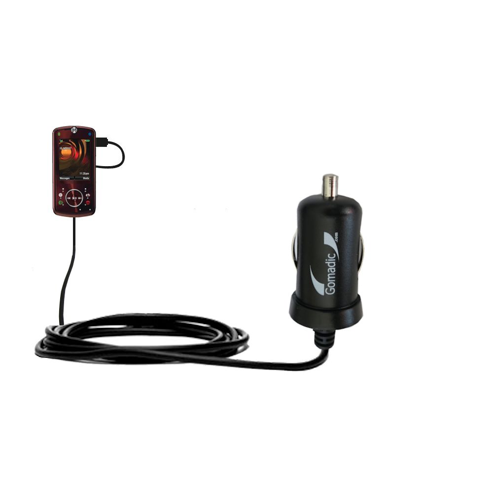 Gomadic Intelligent Compact Car / Auto DC Charger suitable for the Motorola MOTO Z9 - 2A / 10W power at half the size. Uses Gomadic TipExchange Technology