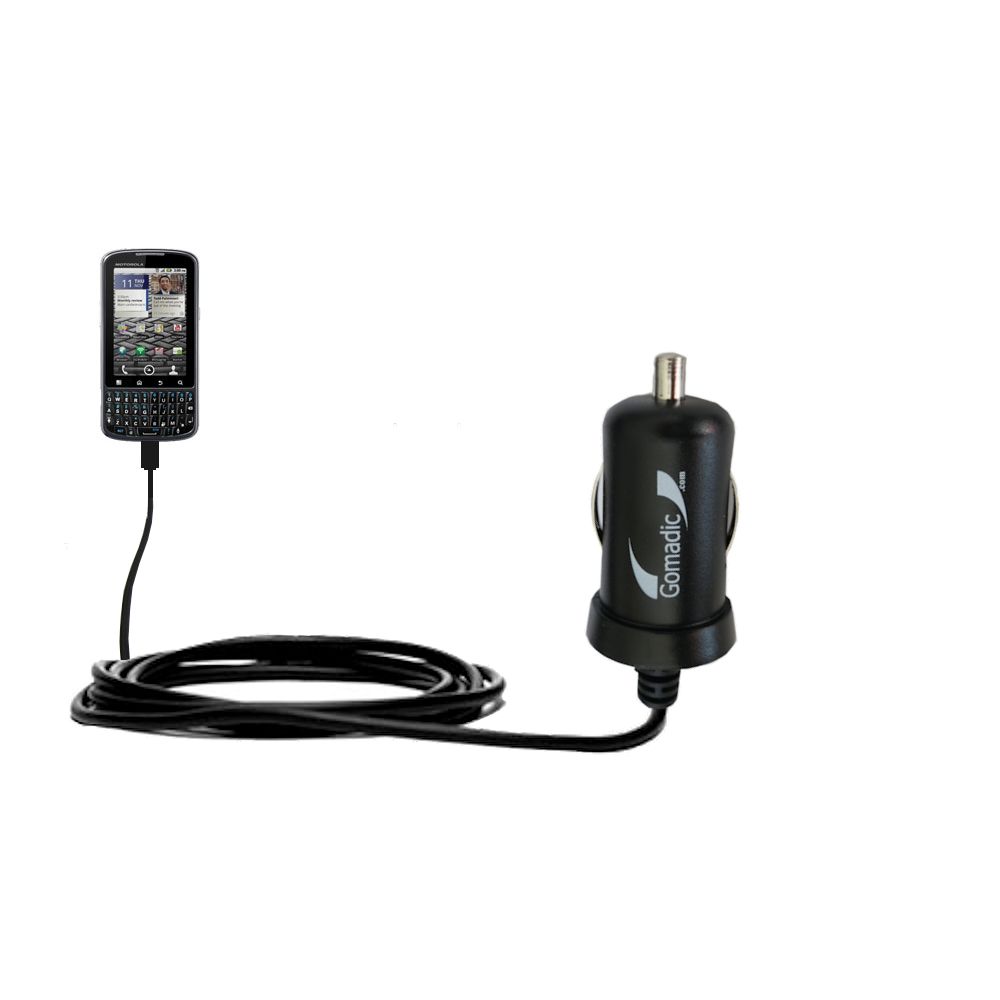 Gomadic Intelligent Compact Car / Auto DC Charger suitable for the Motorola Q Pro - 2A / 10W power at half the size. Uses Gomadic TipExchange Technology