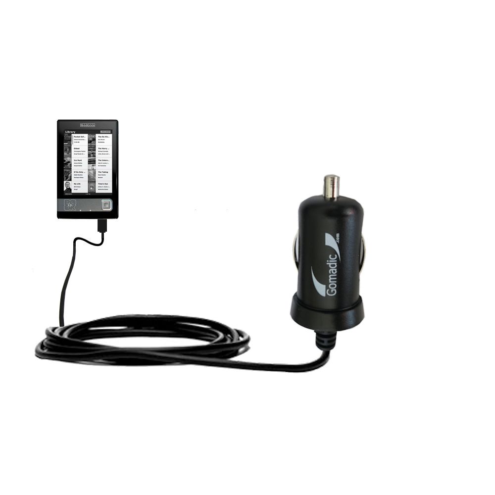 Gomadic Intelligent Compact Car / Auto DC Charger suitable for the Netronix Bookeen Cybook Gen 3 - 2A / 10W power at half the size. Uses Gomadic TipExchange Technology
