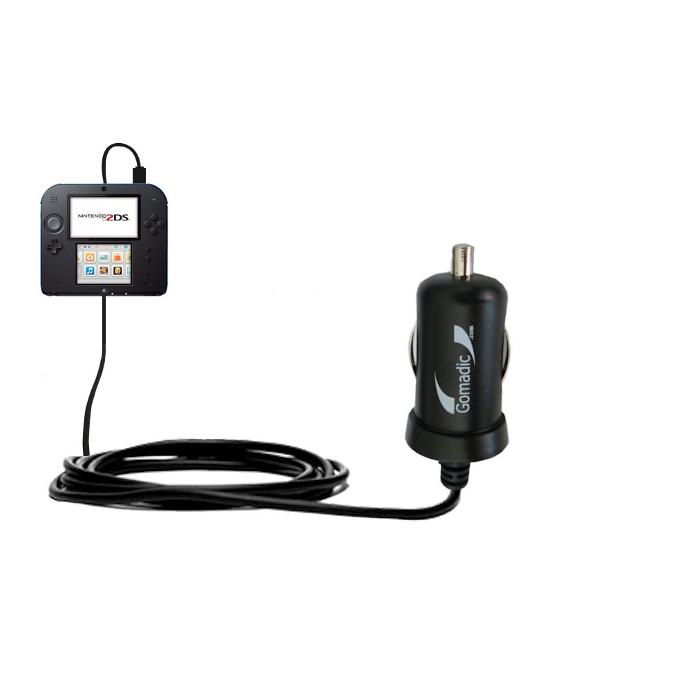 Gomadic Intelligent Compact Car / Auto DC Charger suitable for the Nintendo 2DS - 2A / 10W power at half the size. Uses Gomadic TipExchange Technology