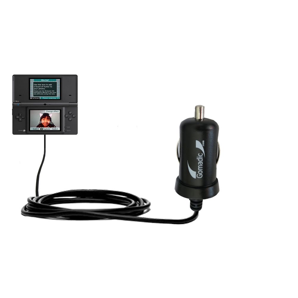 Gomadic Intelligent Compact Car / Auto DC Charger suitable for the Nintendo DS / NDS - 2A / 10W power at half the size. Uses Gomadic TipExchange Technology