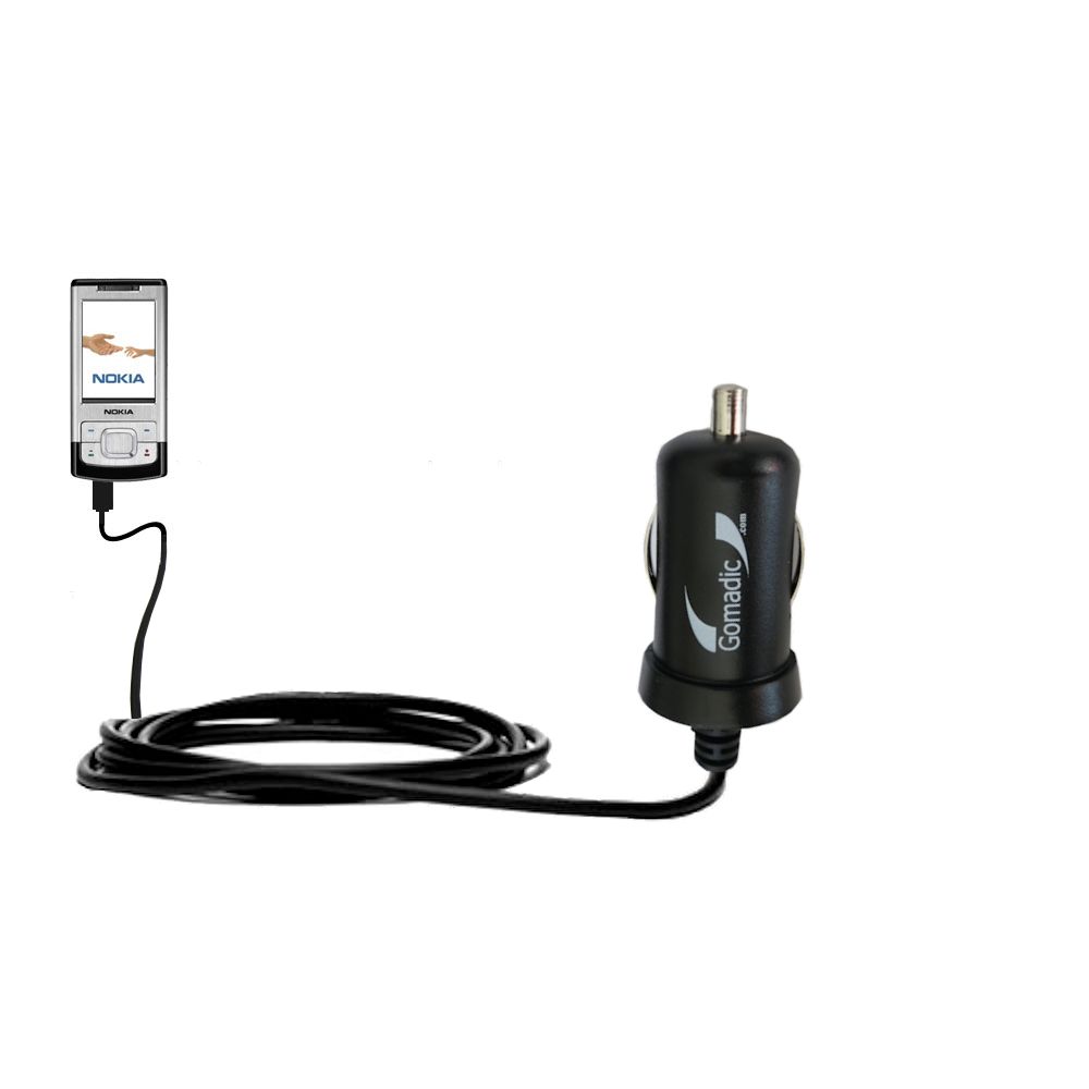 Gomadic Intelligent Compact Car / Auto DC Charger suitable for the Nokia 6500 - 2A / 10W power at half the size. Uses Gomadic TipExchange Technology