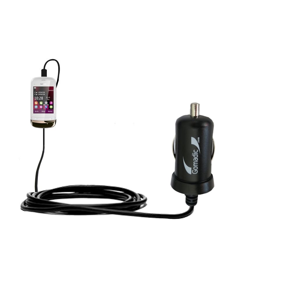 Gomadic Intelligent Compact Car / Auto DC Charger suitable for the Nokia C2-O3 - 2A / 10W power at half the size. Uses Gomadic TipExchange Technology