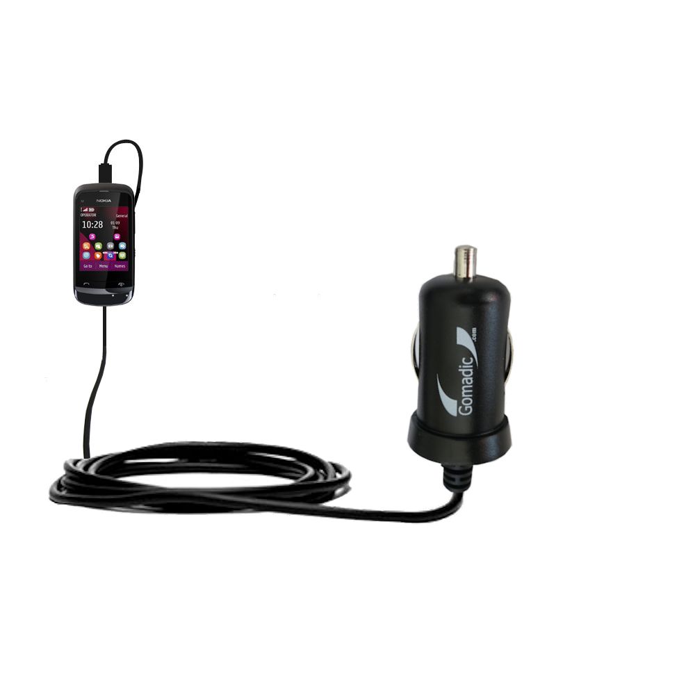 Gomadic Intelligent Compact Car / Auto DC Charger suitable for the Nokia C2-O6 - 2A / 10W power at half the size. Uses Gomadic TipExchange Technology