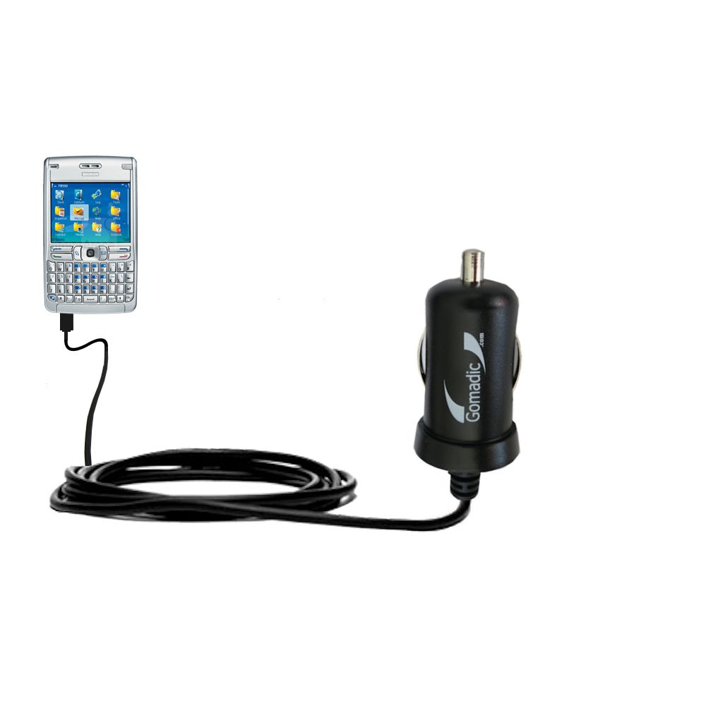 Gomadic Intelligent Compact Car / Auto DC Charger suitable for the Nokia E61 E61i E62 E63 E66 - 2A / 10W power at half the size. Uses Gomadic TipExchange Technology
