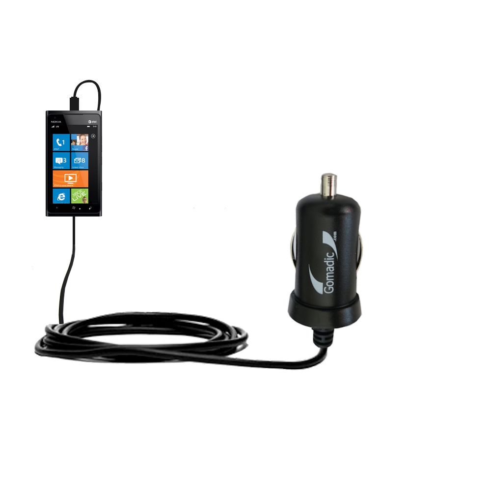 Gomadic Intelligent Compact Car / Auto DC Charger suitable for the Nokia Lumia 900 - 2A / 10W power at half the size. Uses Gomadic TipExchange Technology