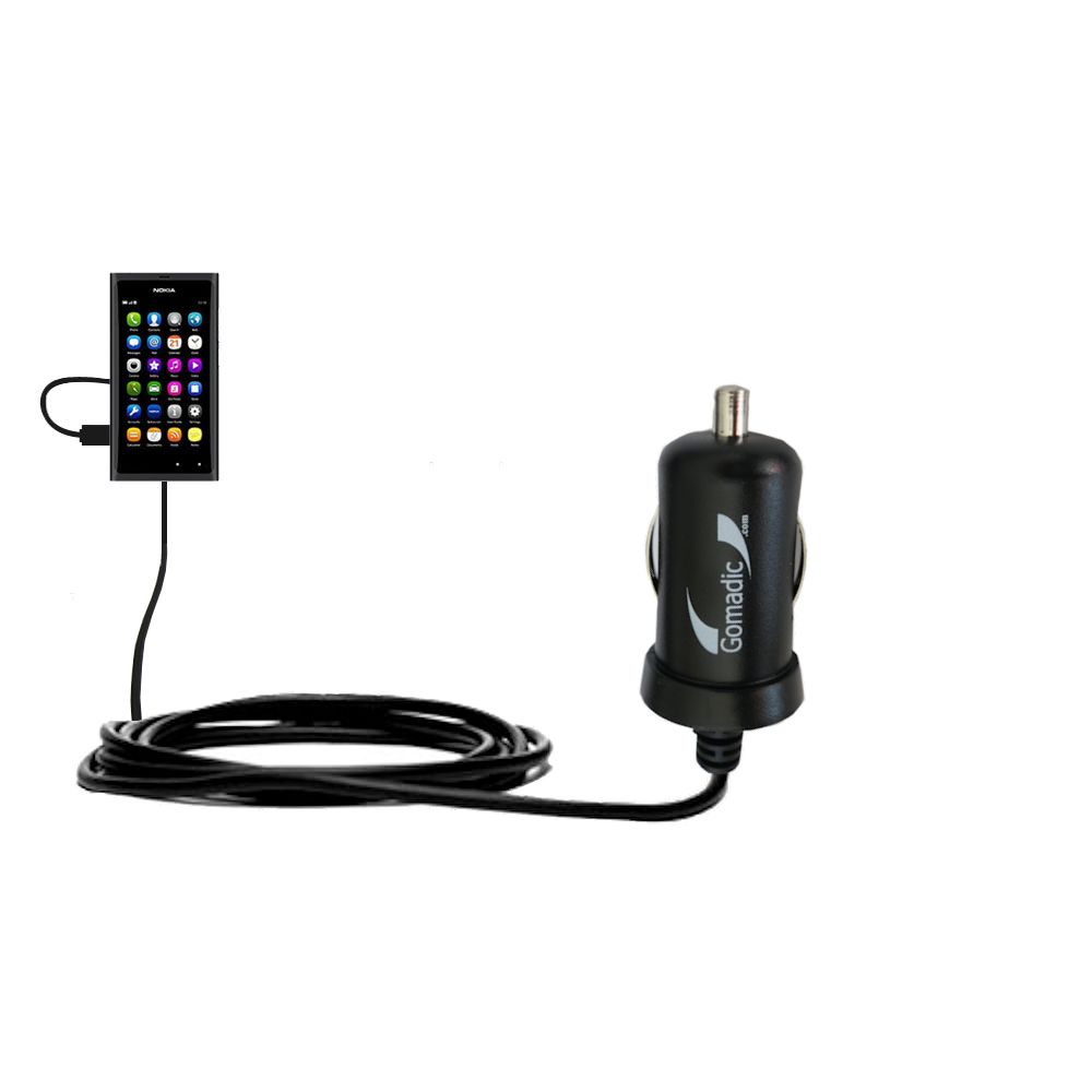 Gomadic Intelligent Compact Car / Auto DC Charger suitable for the Nokia N9 - 2A / 10W power at half the size. Uses Gomadic TipExchange Technology