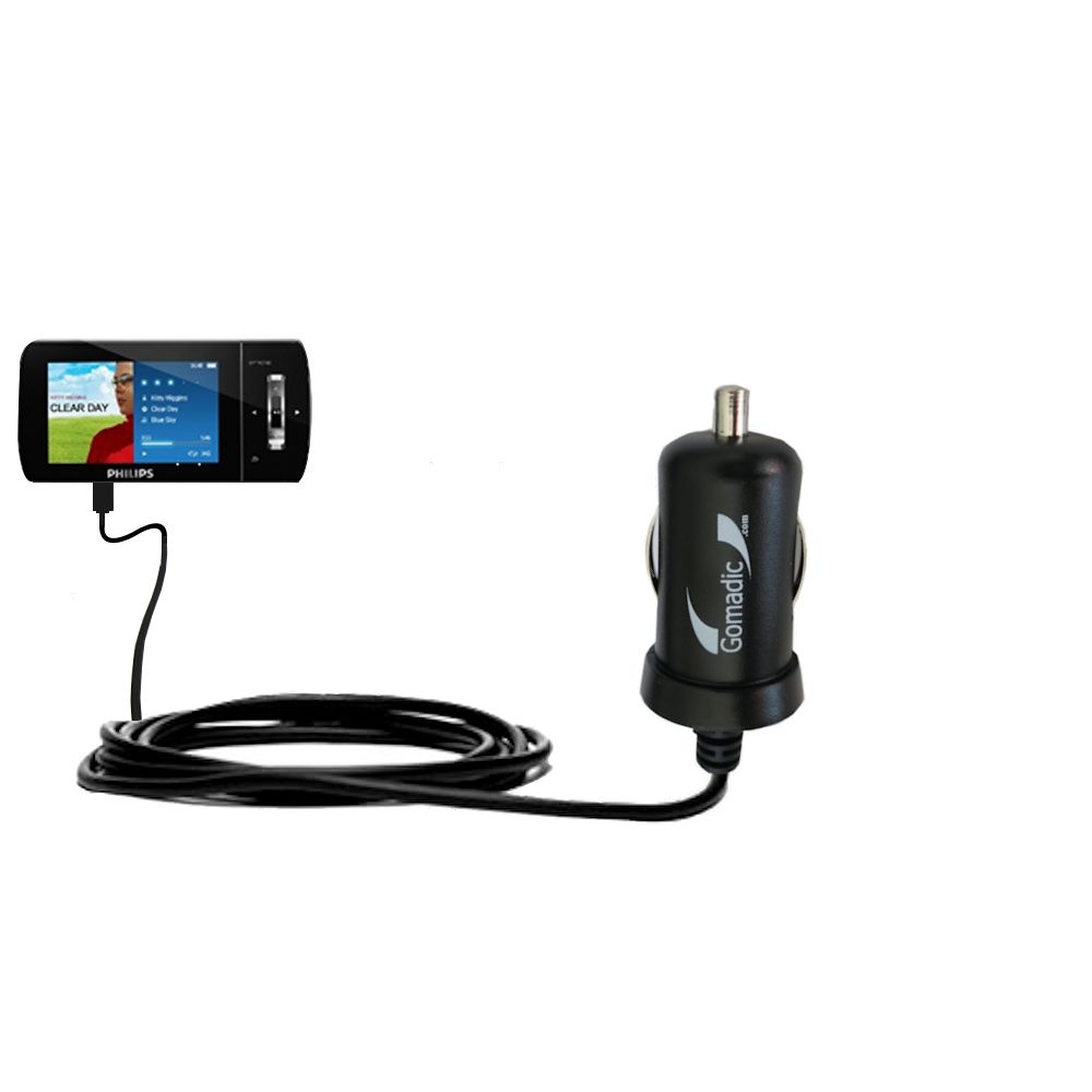 Gomadic Intelligent Compact Car / Auto DC Charger suitable for the Philips GoGear Muse - 2A / 10W power at half the size. Uses Gomadic TipExchange Technology