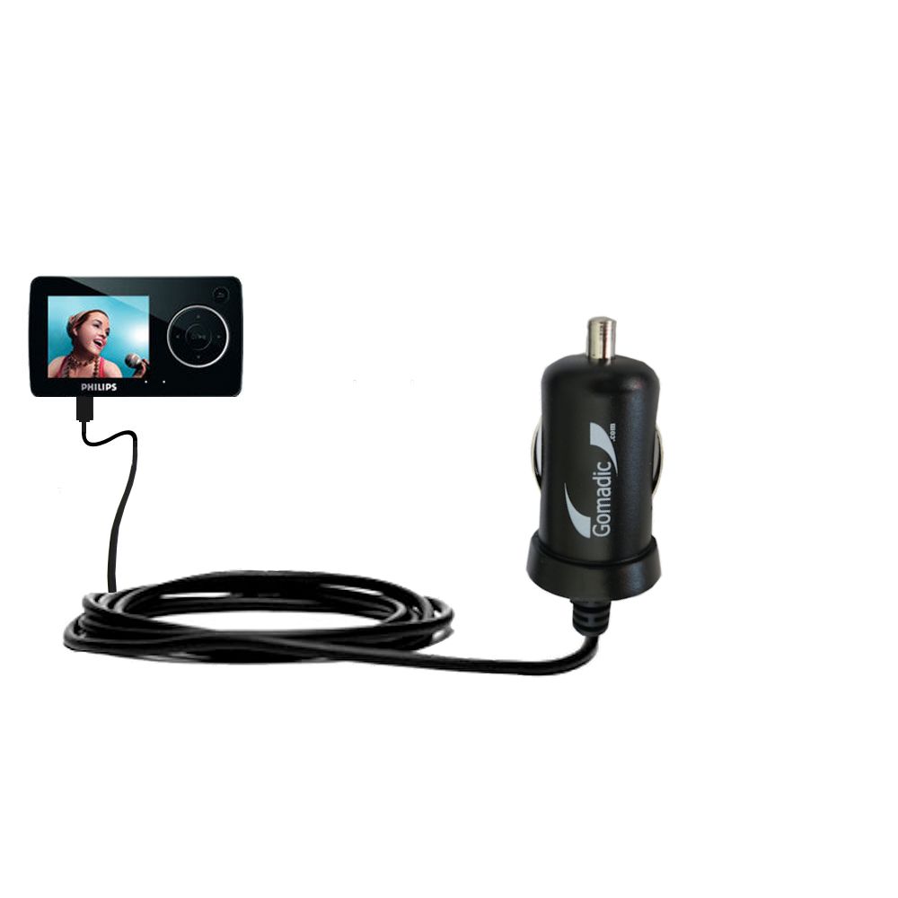Gomadic Intelligent Compact Car / Auto DC Charger suitable for the Philips GoGear SA3265 - 2A / 10W power at half the size. Uses Gomadic TipExchange Technology