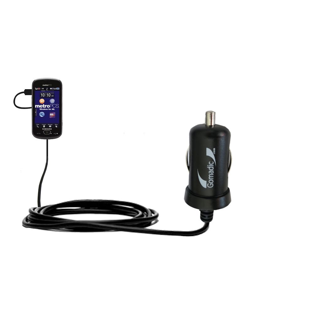 Gomadic Intelligent Compact Car / Auto DC Charger suitable for the Samsung SCH-R900 - 2A / 10W power at half the size. Uses Gomadic TipExchange Technology