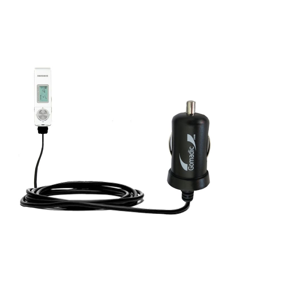 Gomadic Intelligent Compact Car / Auto DC Charger suitable for the Samsung YP-U1V - 2A / 10W power at half the size. Uses Gomadic TipExchange Technology