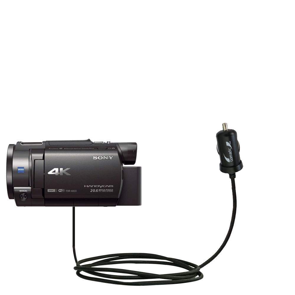Mini Car Charger compatible with the Sony FDR-AX33 / FDR-AX30