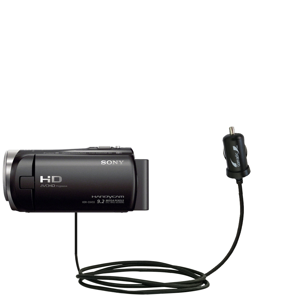 Mini Car Charger compatible with the Sony HDR-CX455 / CX450 / CX485
