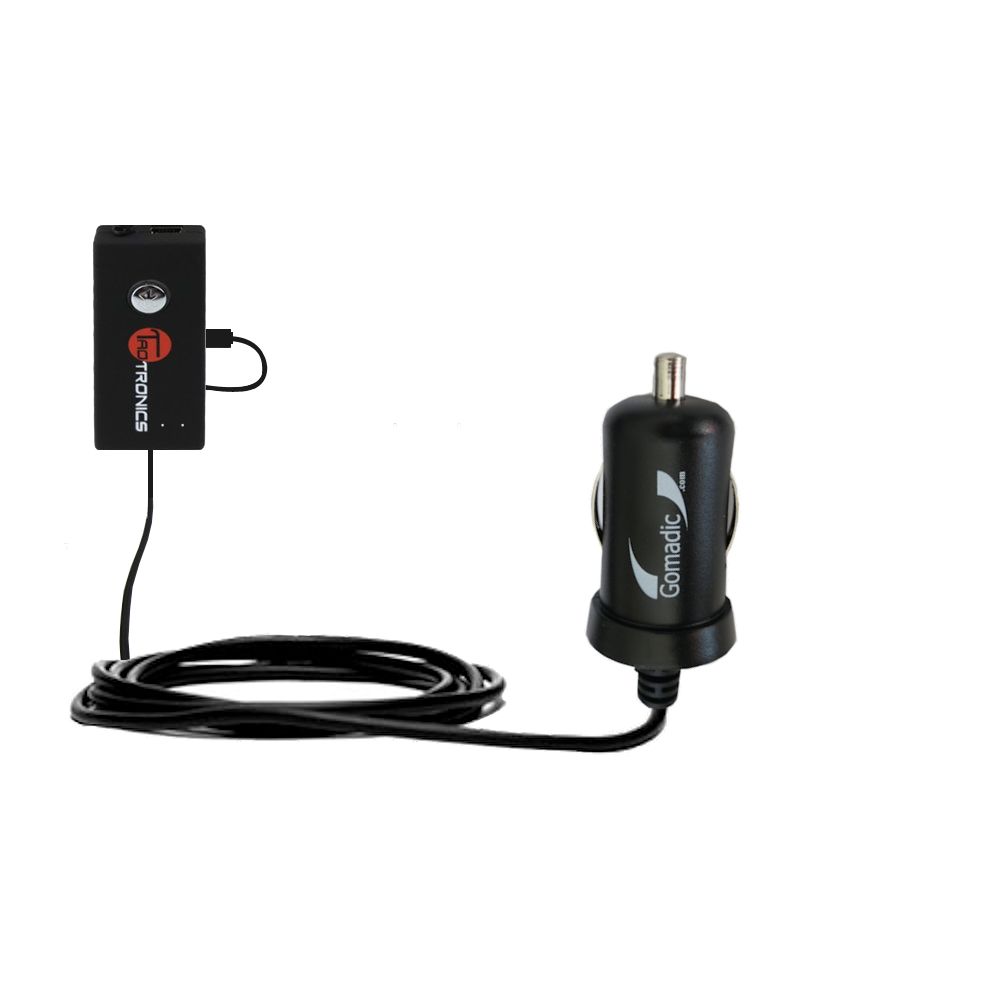 Gomadic Intelligent Compact Car / Auto DC Charger suitable for the TaoTronics TT-BA01 - 2A / 10W power at half the size. Uses Gomadic TipExchange Technology