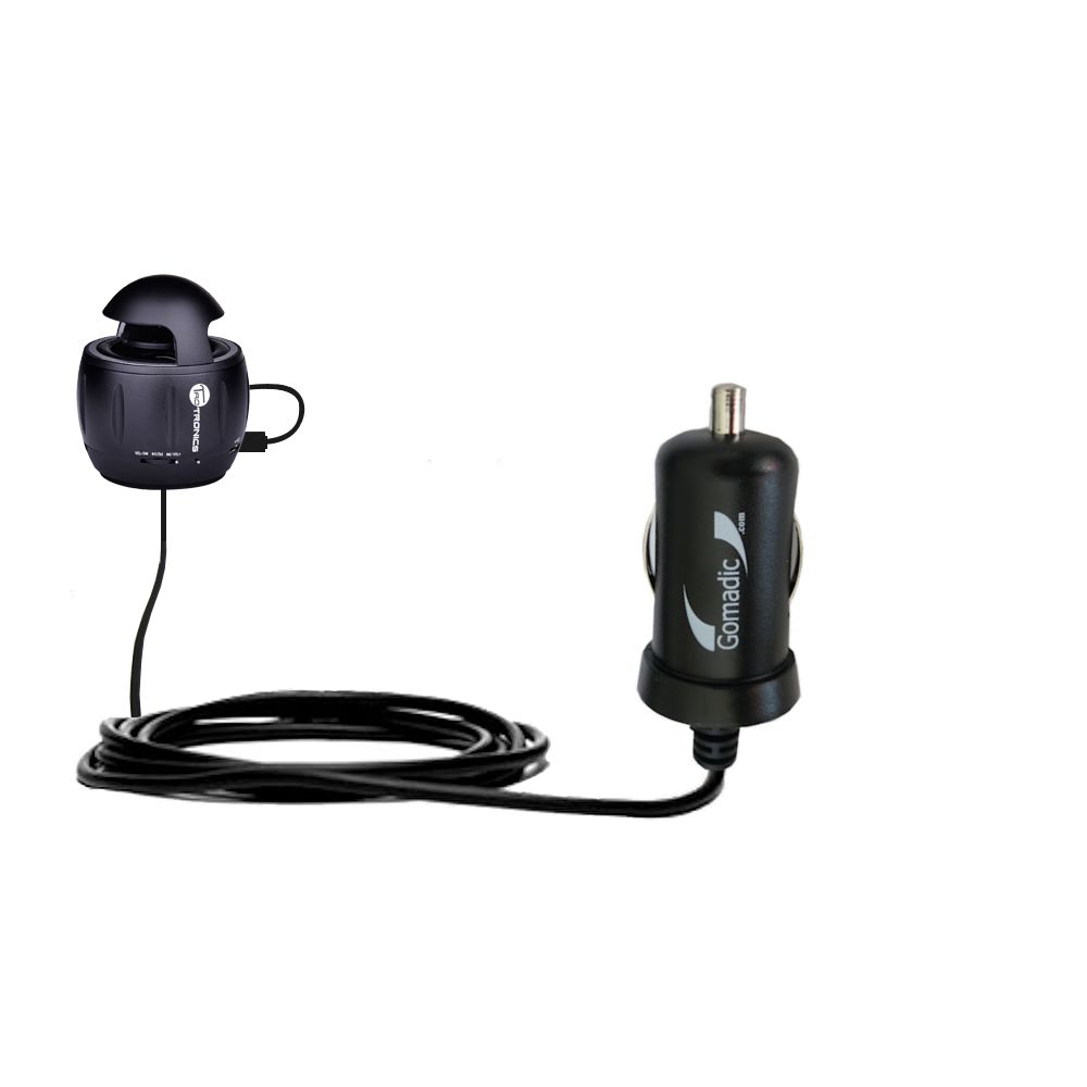 Gomadic Intelligent Compact Car / Auto DC Charger suitable for the TaoTronics TT-SK01 - 2A / 10W power at half the size. Uses Gomadic TipExchange Technology
