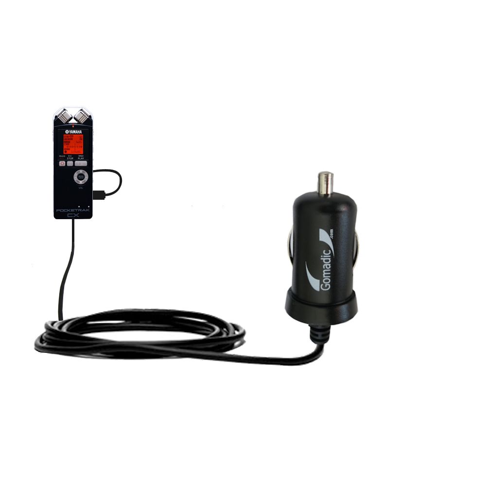 Gomadic Intelligent Compact Car / Auto DC Charger suitable for the Yamaha Pocketrak CX - 2A / 10W power at half the size. Uses Gomadic TipExchange Technology