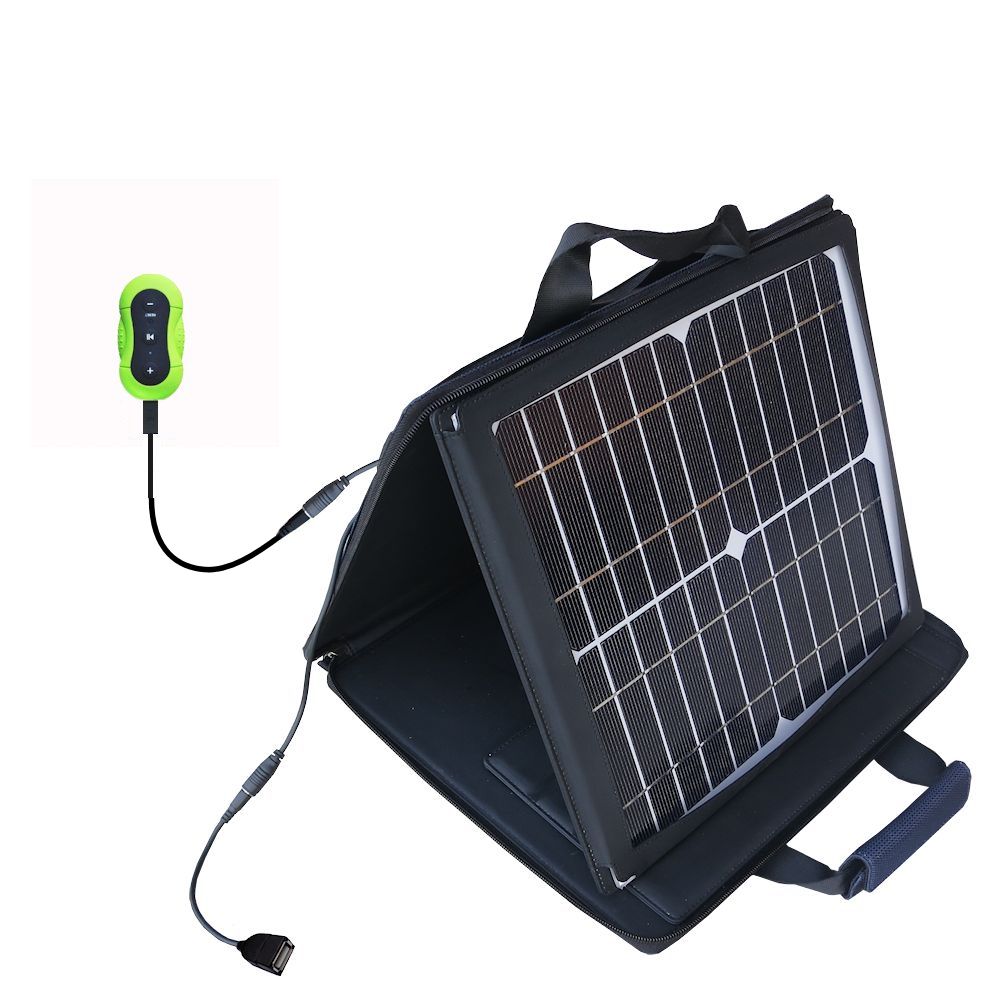 SunVolt Solar Charger compatible with the Aerb Waterproof MP3 Player and one other device - charge from sun at wall outlet-like speed