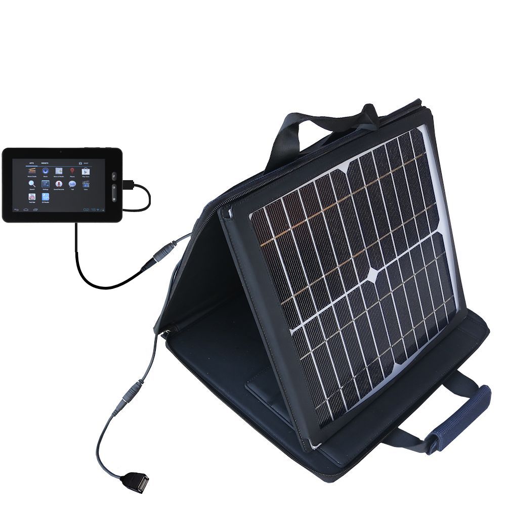 SunVolt Solar Charger compatible with the AGPtek 7 8 9 10 Inch Tablets and one other device - charge from sun at wall outlet-like speed