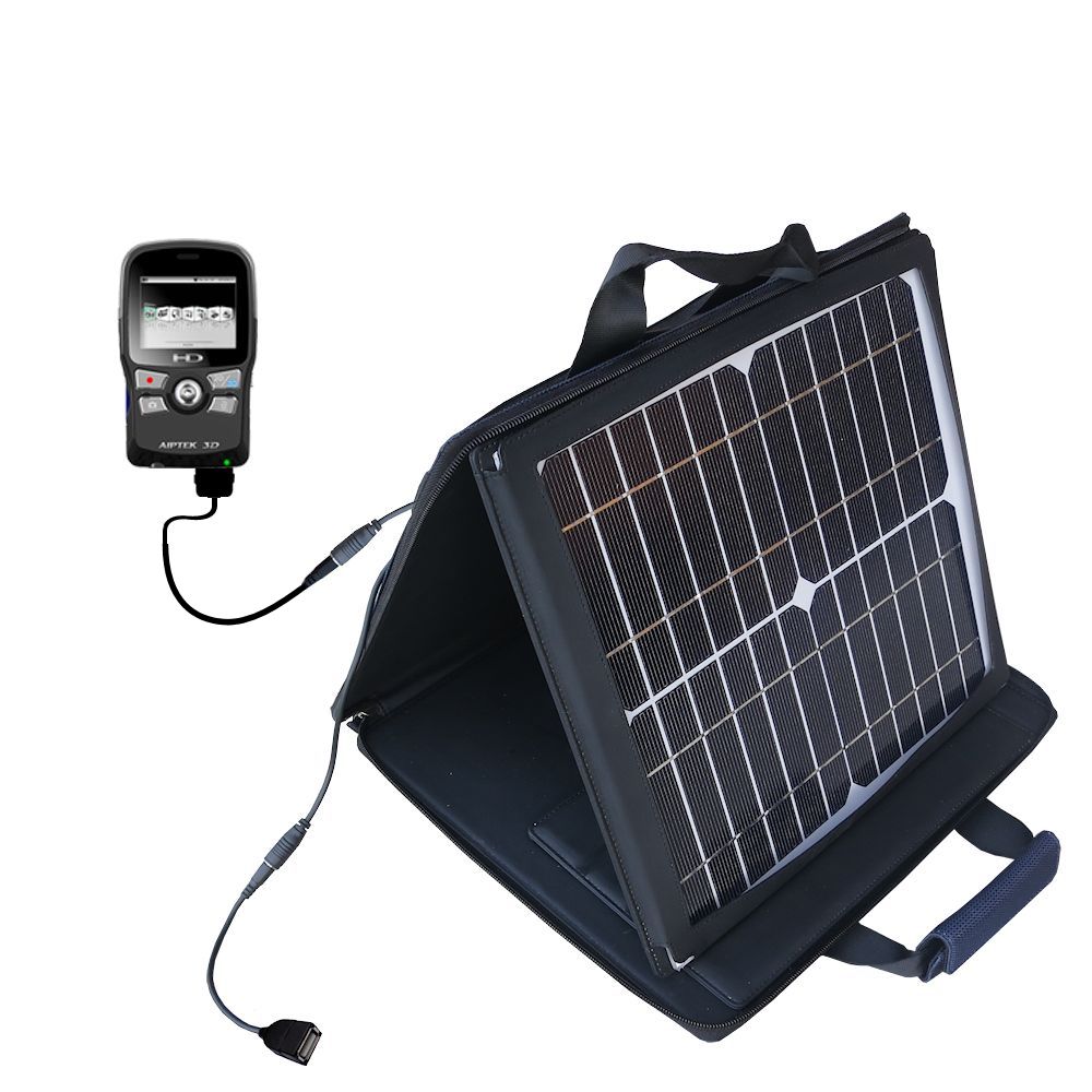SunVolt Solar Charger compatible with the Aiptek i2 3D Video Camcorder and one other device - charge from sun at wall outlet-like speed