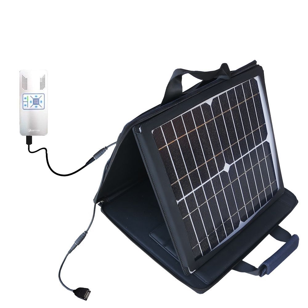 Gomadic SunVolt High Output Portable Solar Power Station designed for the Aiptek PocketCinema V10 plus - Can charge multiple devices with outlet speeds