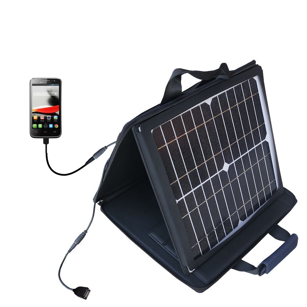 Gomadic SunVolt High Output Portable Solar Power Station designed for the Alcatel One Touch Evolve - Can charge multiple devices with outlet speeds