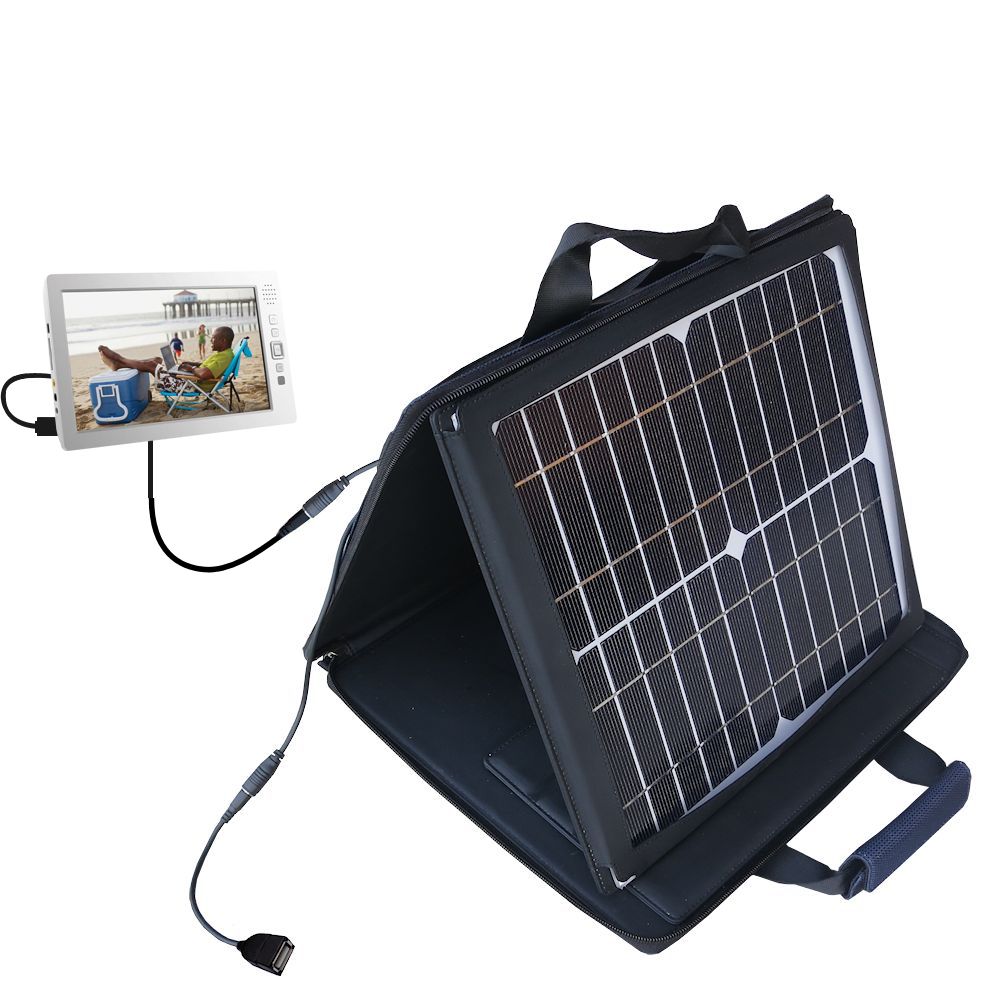 SunVolt Solar Charger compatible with the Aluratek  APMP101F Video Player and one other device - charge from sun at wall outlet-like speed